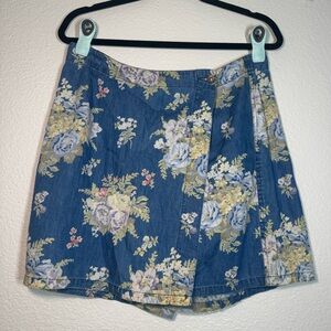 Liz Claiborne Blue Denim Skort with Pastel Floral Print